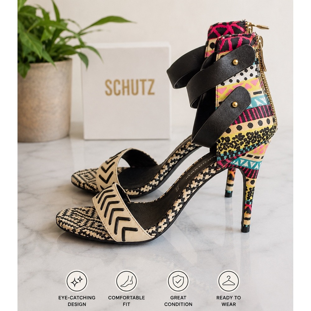 Chinese Laundry Levita Tribal Print Ankle Wrap Stiletto‎ Sandals Multi Color 8